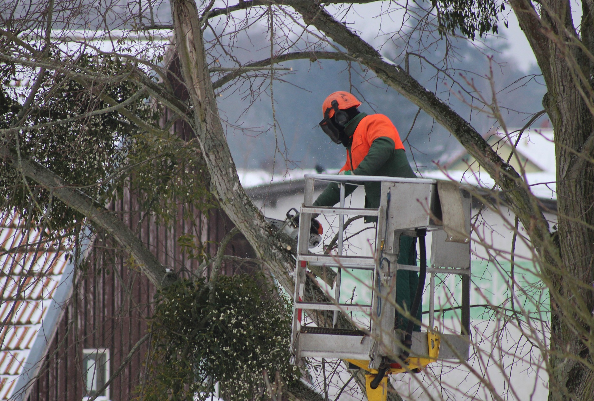 Electrician doing power line maintenance